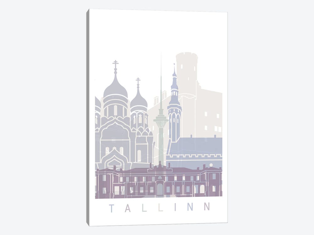 Tallinn Skyline Poster Pastel by Paul Rommer 1-piece Canvas Wall Art