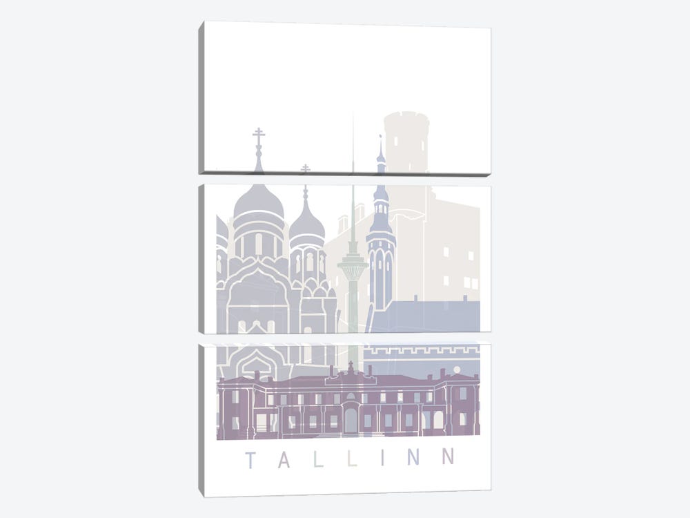 Tallinn Skyline Poster Pastel by Paul Rommer 3-piece Canvas Artwork