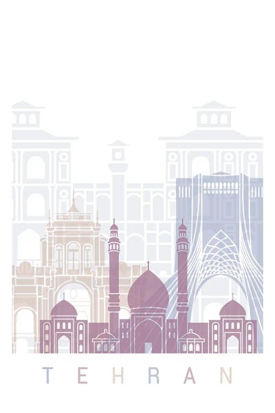 Tehran Skyline Poster Pastel by Paul Rommer framed canvas print
