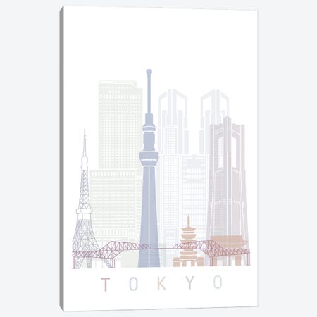 Tokyo Skyline Poster Pastel Canvas Print #PUR6050} by Paul Rommer Canvas Artwork
