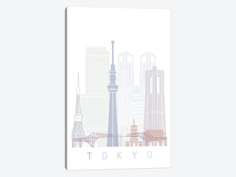 Tokyo Skyline Poster Pastel by Paul Rommer 1-piece Canvas Print