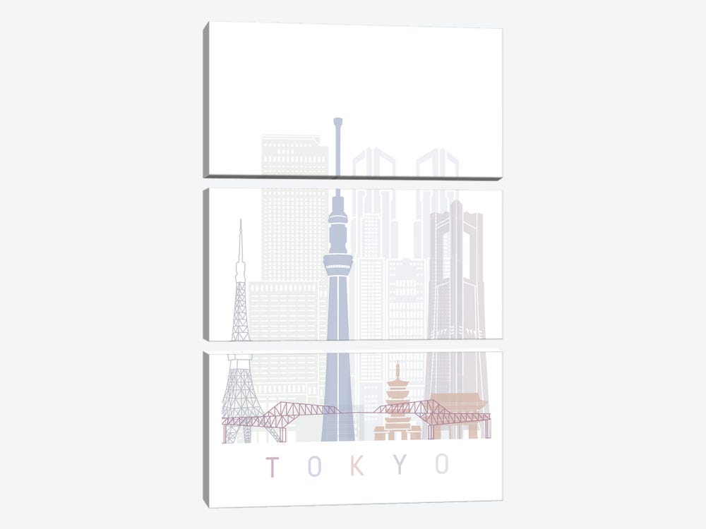 Tokyo Skyline Poster Pastel by Paul Rommer 3-piece Canvas Print