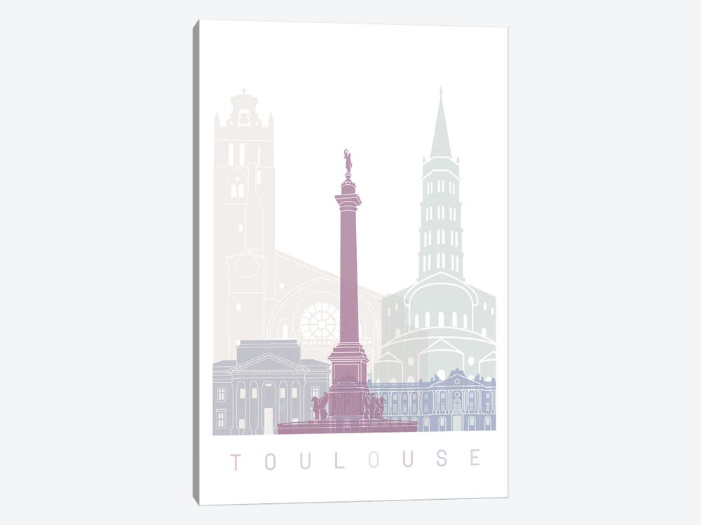 Toulouse Skyline Poster Pastel by Paul Rommer 1-piece Canvas Wall Art