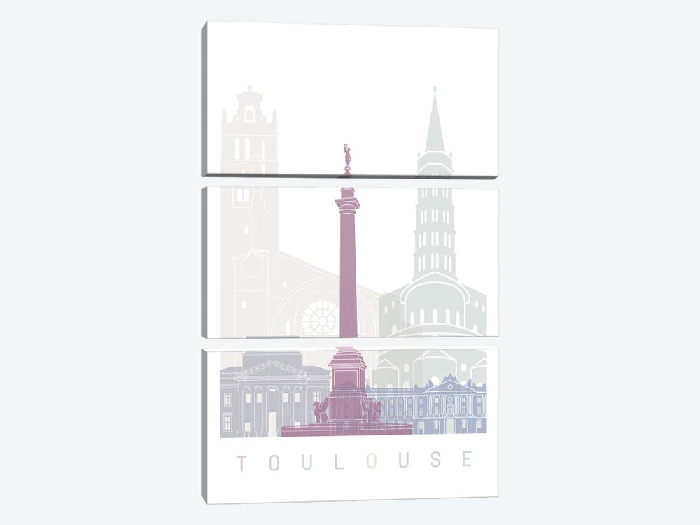 Toulouse Skyline Poster Pastel by Paul Rommer 3-piece Canvas Art