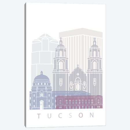 Tucson Skyline Poster Pastel Canvas Print #PUR6058} by Paul Rommer Canvas Art
