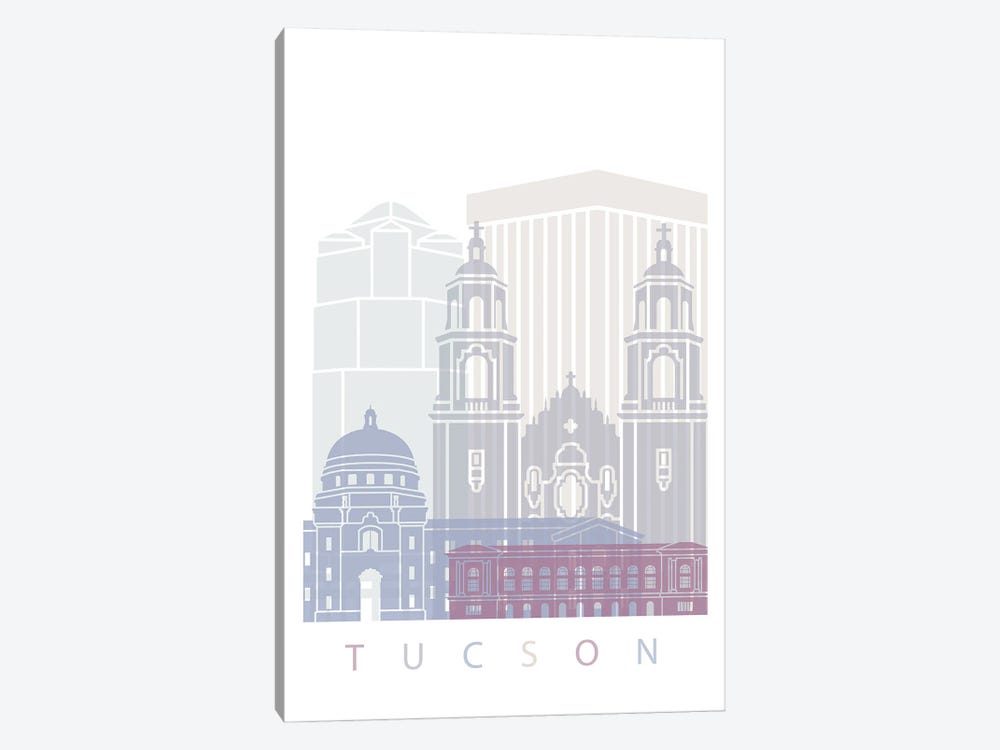 Tucson Skyline Poster Pastel by Paul Rommer 1-piece Canvas Art Print