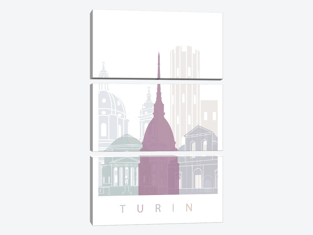 Turin Skyline Poster Pastel by Paul Rommer 3-piece Canvas Wall Art