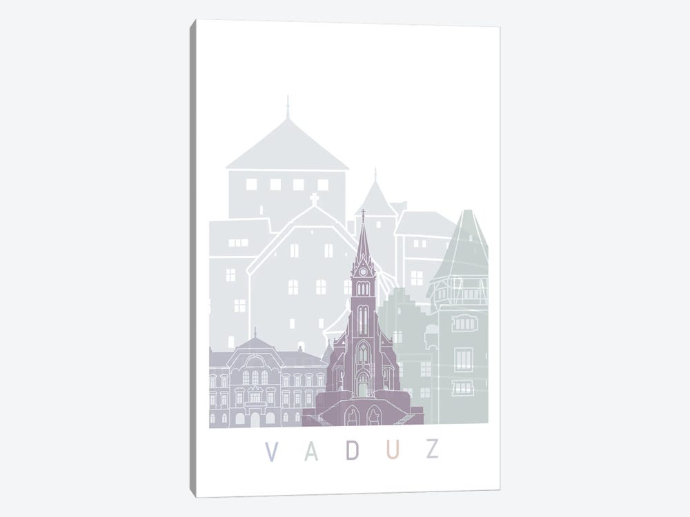Vaduz Skyline Poster Pastel by Paul Rommer 1-piece Canvas Print
