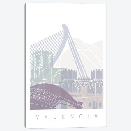 Valencia Skyline Poster Pastel Canvas Print #PUR6062} by Paul Rommer Canvas Print