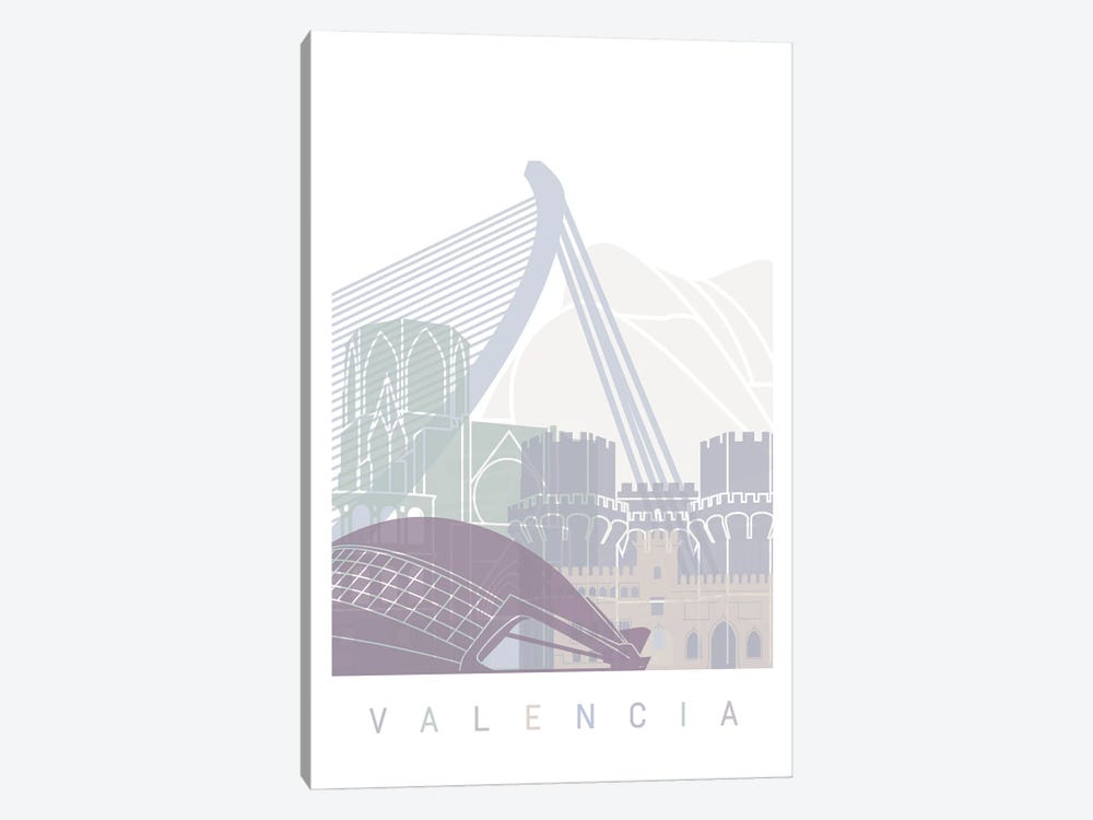 Valencia Skyline Poster Pastel by Paul Rommer 1-piece Canvas Wall Art