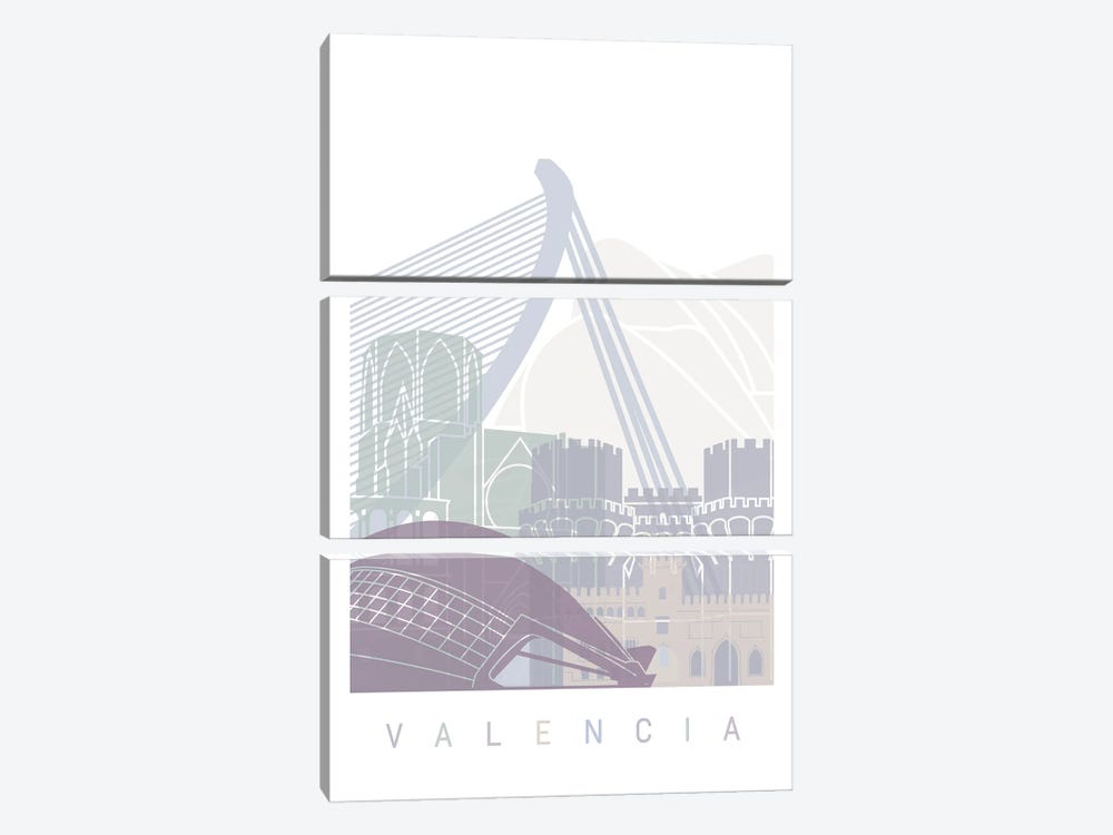 Valencia Skyline Poster Pastel by Paul Rommer 3-piece Canvas Art