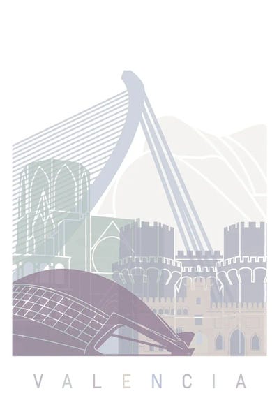 Valencian Community: Valencia Skyline Poster Pastel by Paul Rommer