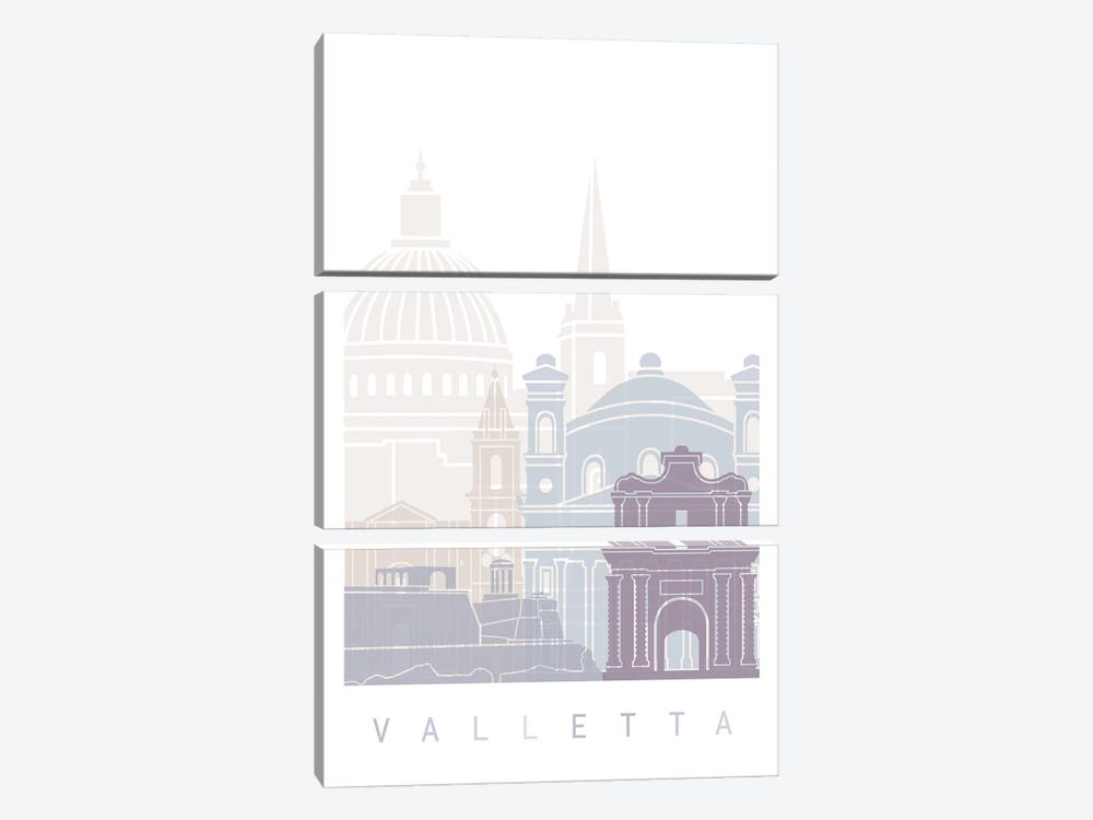 Valleta Skyline Poster Pastel by Paul Rommer 3-piece Canvas Wall Art