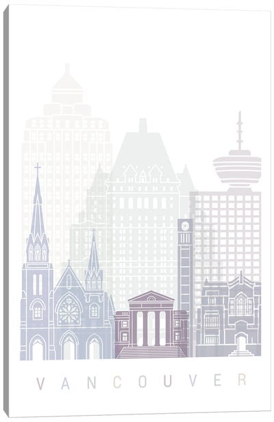 Vancouver V2 Skyline Poster Pastel Canvas Art Print - British Columbia Art