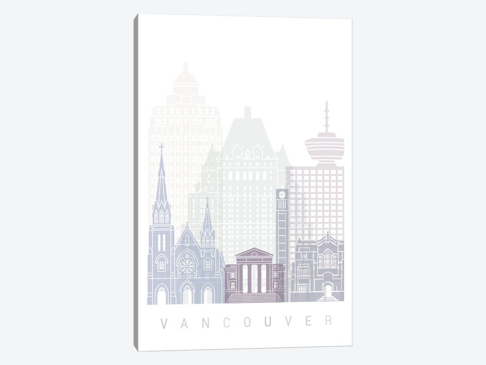 Vancouver V2 Skyline Poster Pastel by Paul Rommer 1-piece Canvas Print