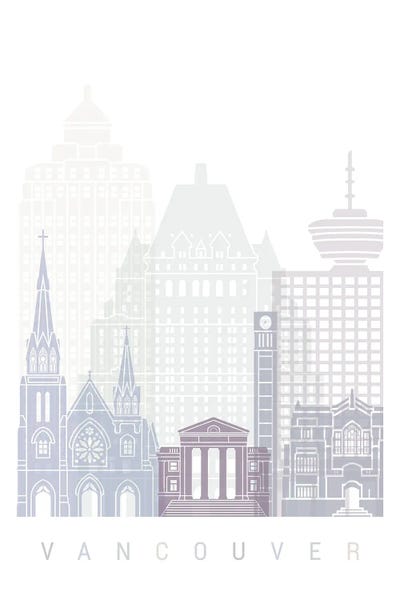 British Columbia: Vancouver V2 Skyline Poster Pastel by Paul Rommer