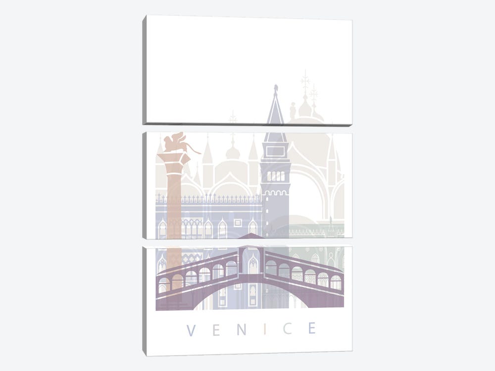 Venice Skyline Poster Pastel by Paul Rommer 3-piece Canvas Wall Art