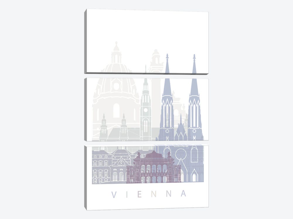 Vienna Skyline Poster Pastel by Paul Rommer 3-piece Canvas Wall Art