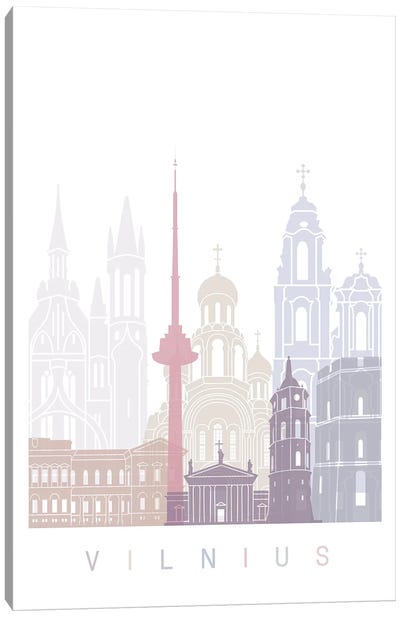 Vilnius Skyline Poster Pastel Canvas Art Print - Lithuania