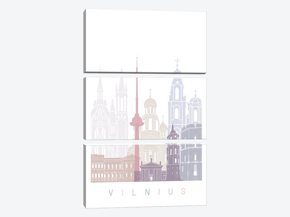 Vilnius Skyline Poster Pastel by Paul Rommer 3-piece Canvas Art Print