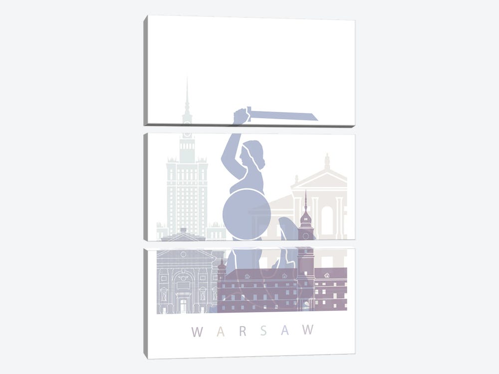 Warsaw Skyline Poster Pastel by Paul Rommer 3-piece Canvas Art Print