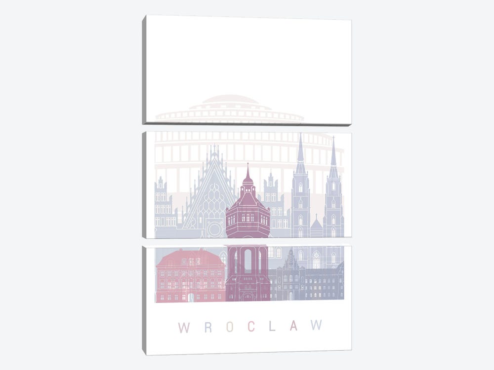 Wroclaw Skyline Poster Pastel by Paul Rommer 3-piece Canvas Wall Art