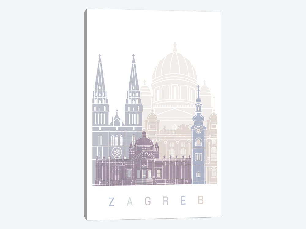 Zagreb Skyline Poster Pastel by Paul Rommer 1-piece Canvas Print