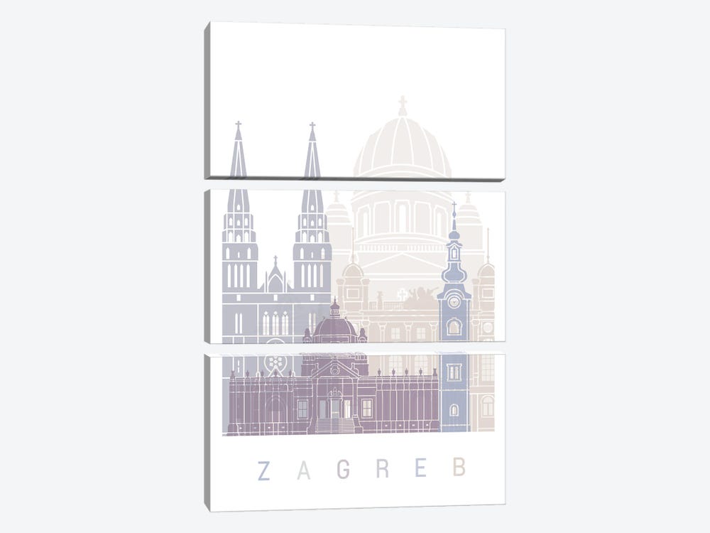 Zagreb Skyline Poster Pastel by Paul Rommer 3-piece Canvas Art Print