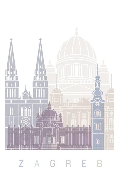 Croatia: Zagreb Skyline Poster Pastel by Paul Rommer
