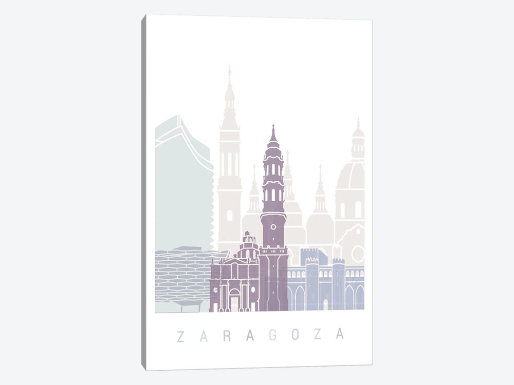Zaragoza Skyline Poster Pastel by Paul Rommer 1-piece Canvas Print