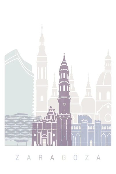 Spain: Zaragoza Skyline Poster Pastel by Paul Rommer