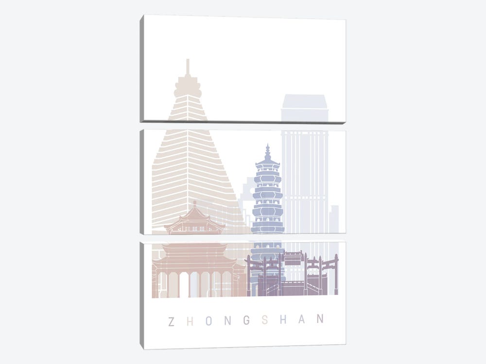 Zhongshan Skyline Poster Pastel by Paul Rommer 3-piece Canvas Wall Art