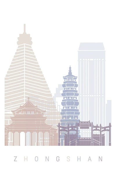 China: Zhongshan Skyline Poster Pastel by Paul Rommer