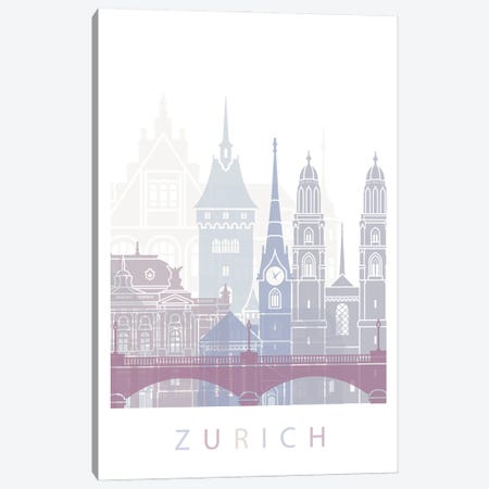 Zurich Skyline Poster Pastel Canvas Print #PUR6078} by Paul Rommer Canvas Artwork