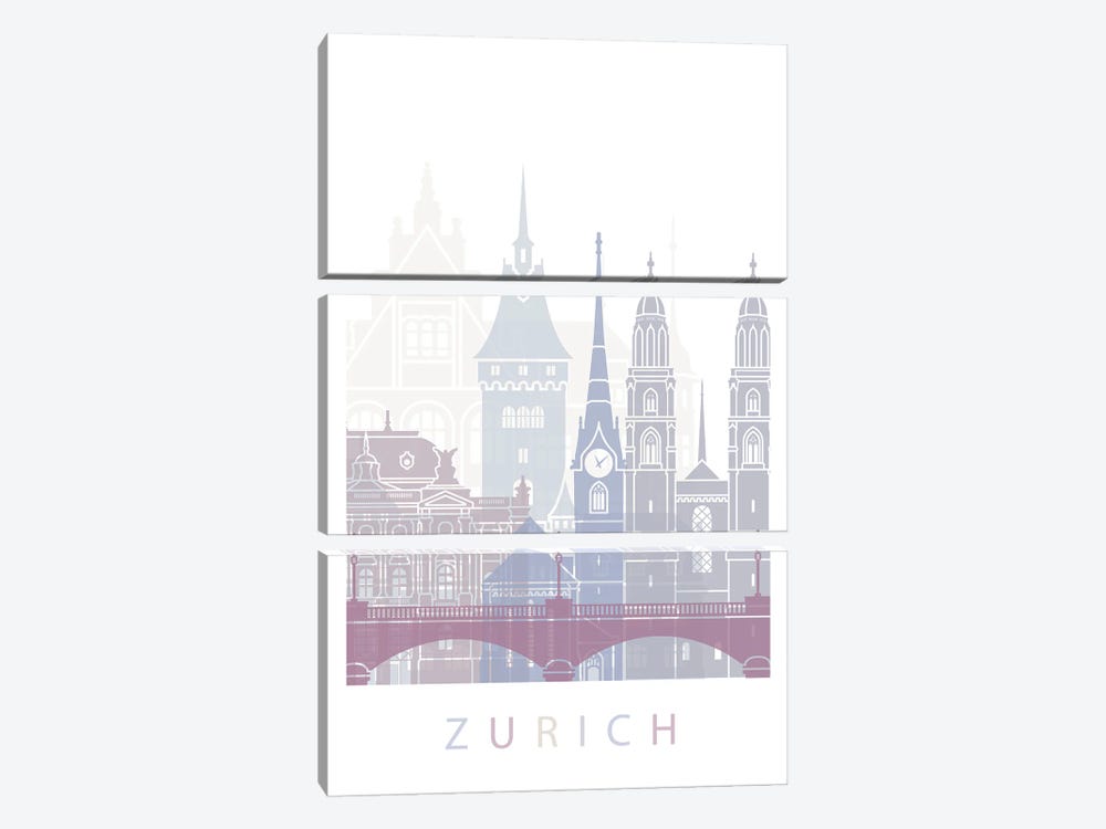 Zurich Skyline Poster Pastel by Paul Rommer 3-piece Art Print
