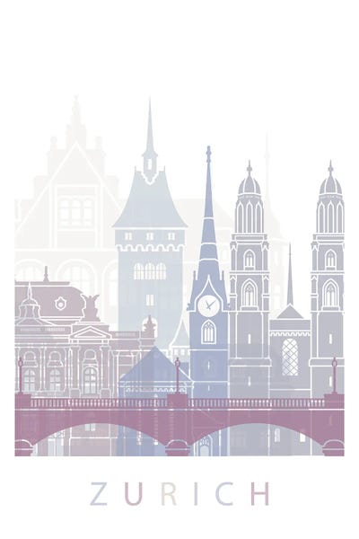 Zurich: Zurich Skyline Poster Pastel by Paul Rommer