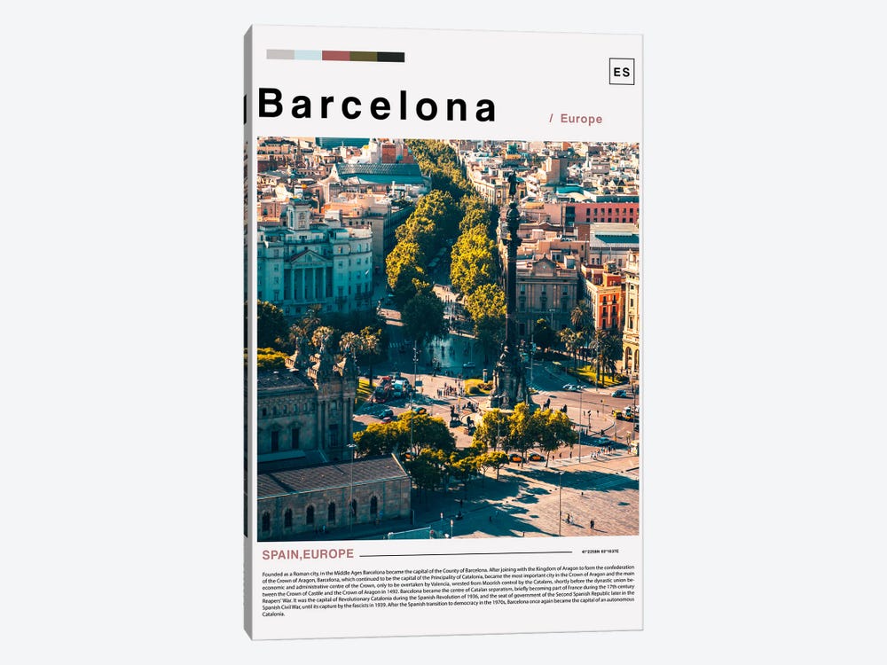 Barcelona Landscape Poster by Paul Rommer 1-piece Canvas Artwork