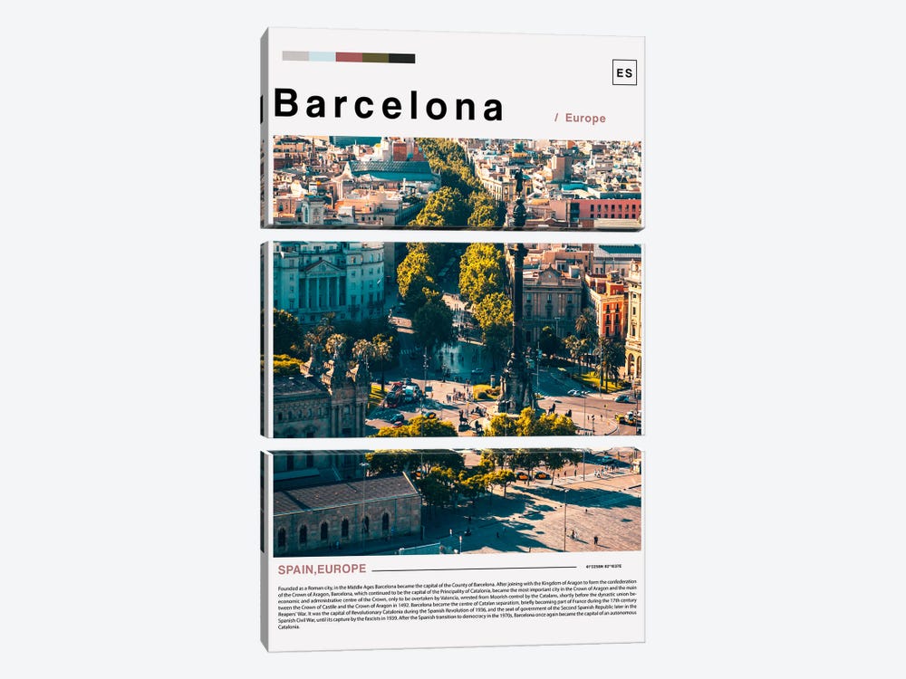 Barcelona Landscape Poster by Paul Rommer 3-piece Canvas Wall Art