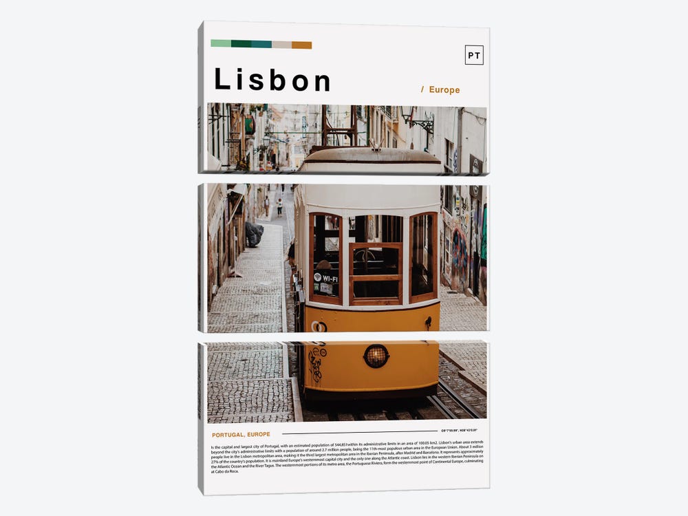 Lisbon Landscape Poster by Paul Rommer 3-piece Canvas Print