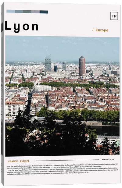 Lyon Poster Landscape Canvas Art Print - Lyon