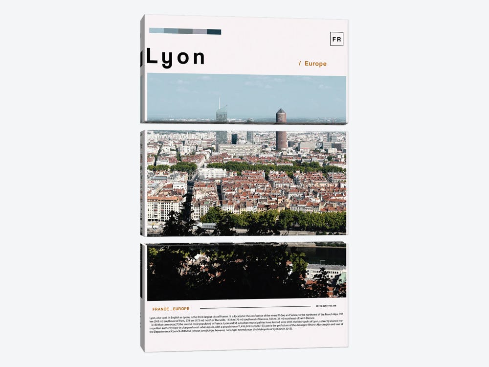 Lyon Poster Landscape by Paul Rommer 3-piece Canvas Wall Art