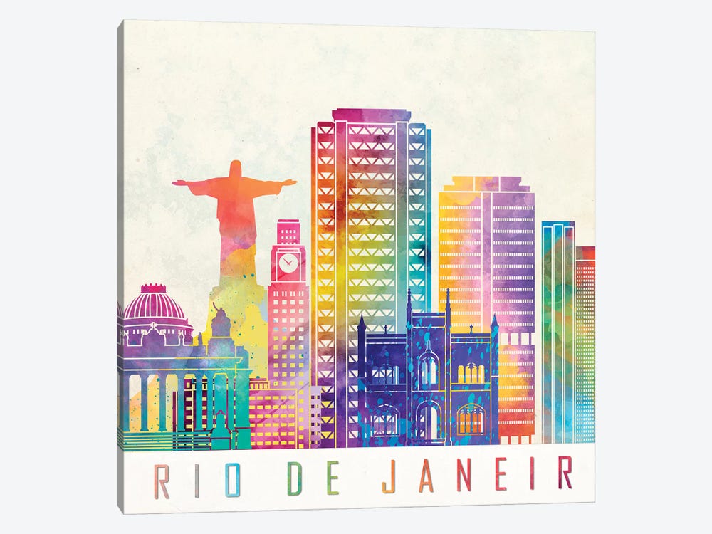 Rio De Janeiro Landmarks Watercolor Poster by Paul Rommer 1-piece Canvas Art Print