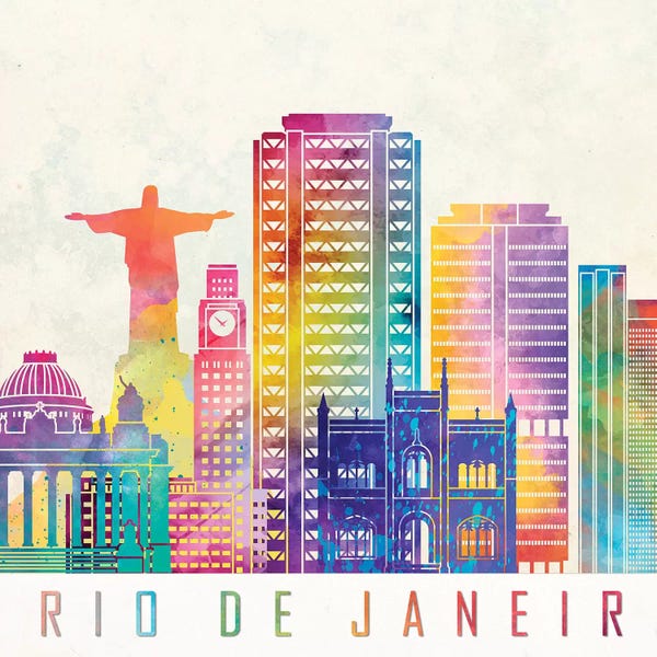 Brazil: Rio De Janeiro Landmarks Watercolor Poster by Paul Rommer