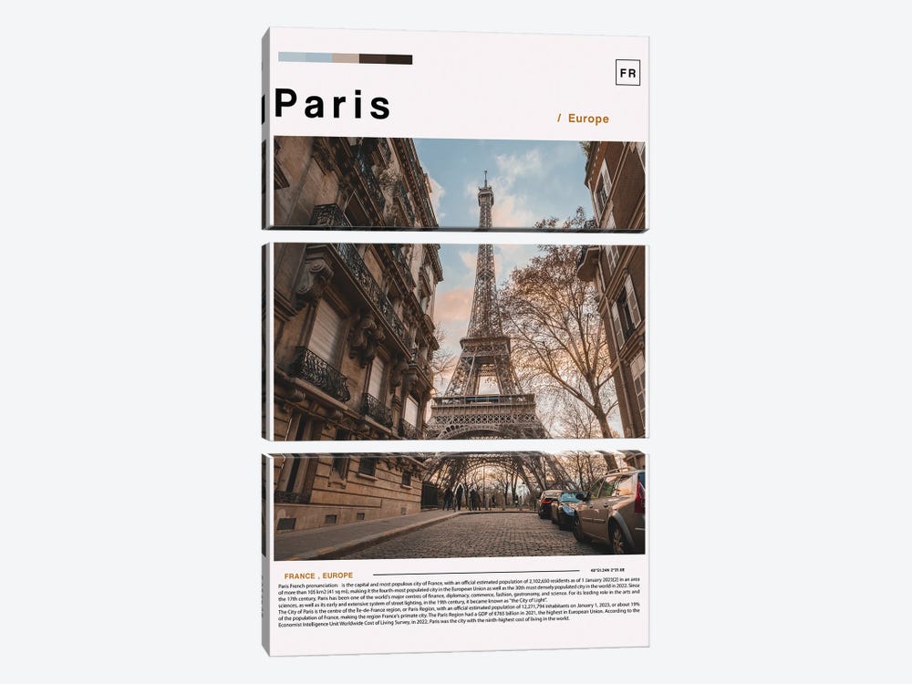 Paris Poster Landscape by Paul Rommer 3-piece Canvas Art Print