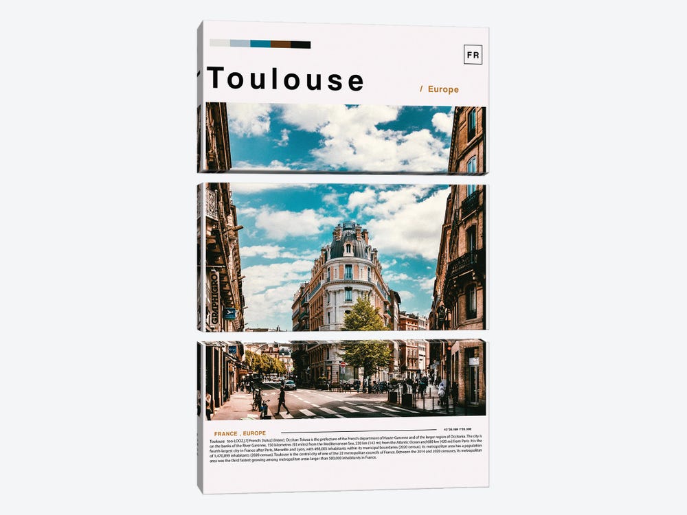 Toulouse Poster Landscape by Paul Rommer 3-piece Canvas Wall Art