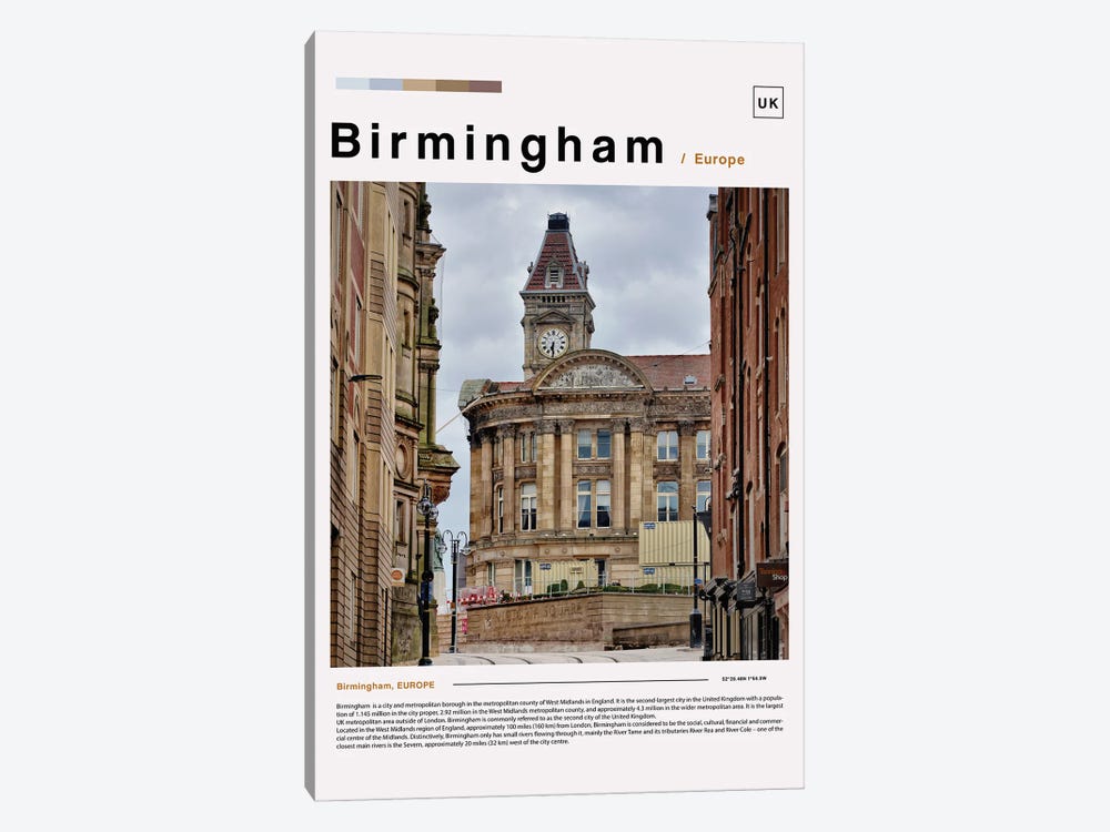 Birmingham Poster Landscape by Paul Rommer 1-piece Canvas Print