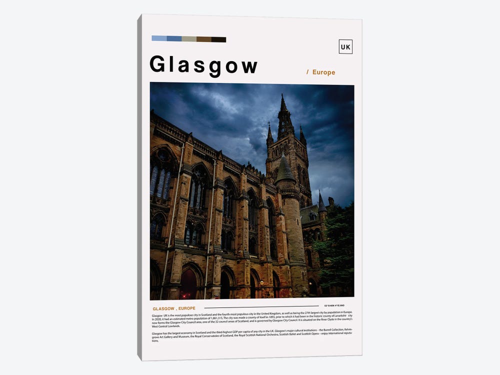 Glasgow Poster Landscape by Paul Rommer 1-piece Canvas Wall Art