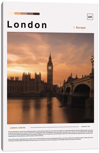 London Poster Landscape Canvas Art Print - London Travel Posters