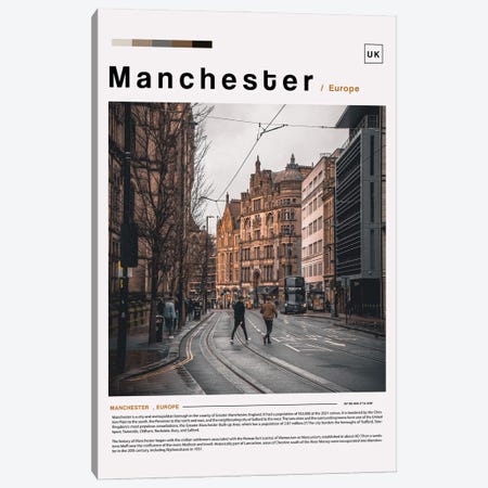 Manchester Poster Landscape Canvas Print #PUR6096} by Paul Rommer Art Print