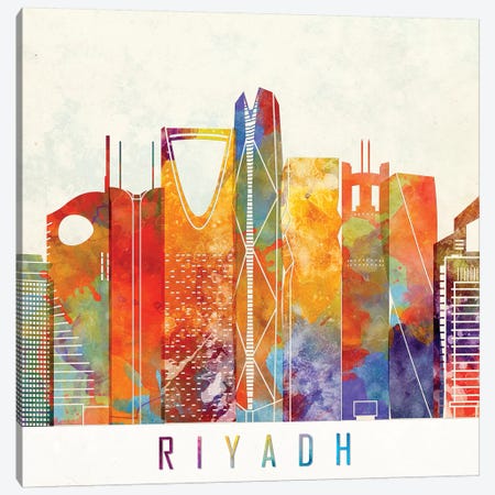 Riyadh Landmarks Watercolor Poster Canvas Print #PUR609} by Paul Rommer Canvas Wall Art